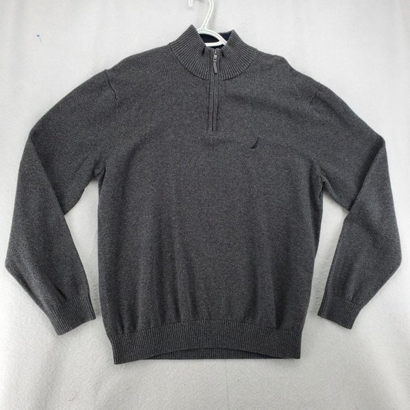 Nautica Sweater Men's 1/4 Zip Long Sleeve High Neck Pullover Sailboat Gray XL - Picture 2 of 12